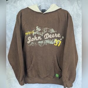 John Deere Boys Size 18/XL Brown Hoodie With Large Spell Out